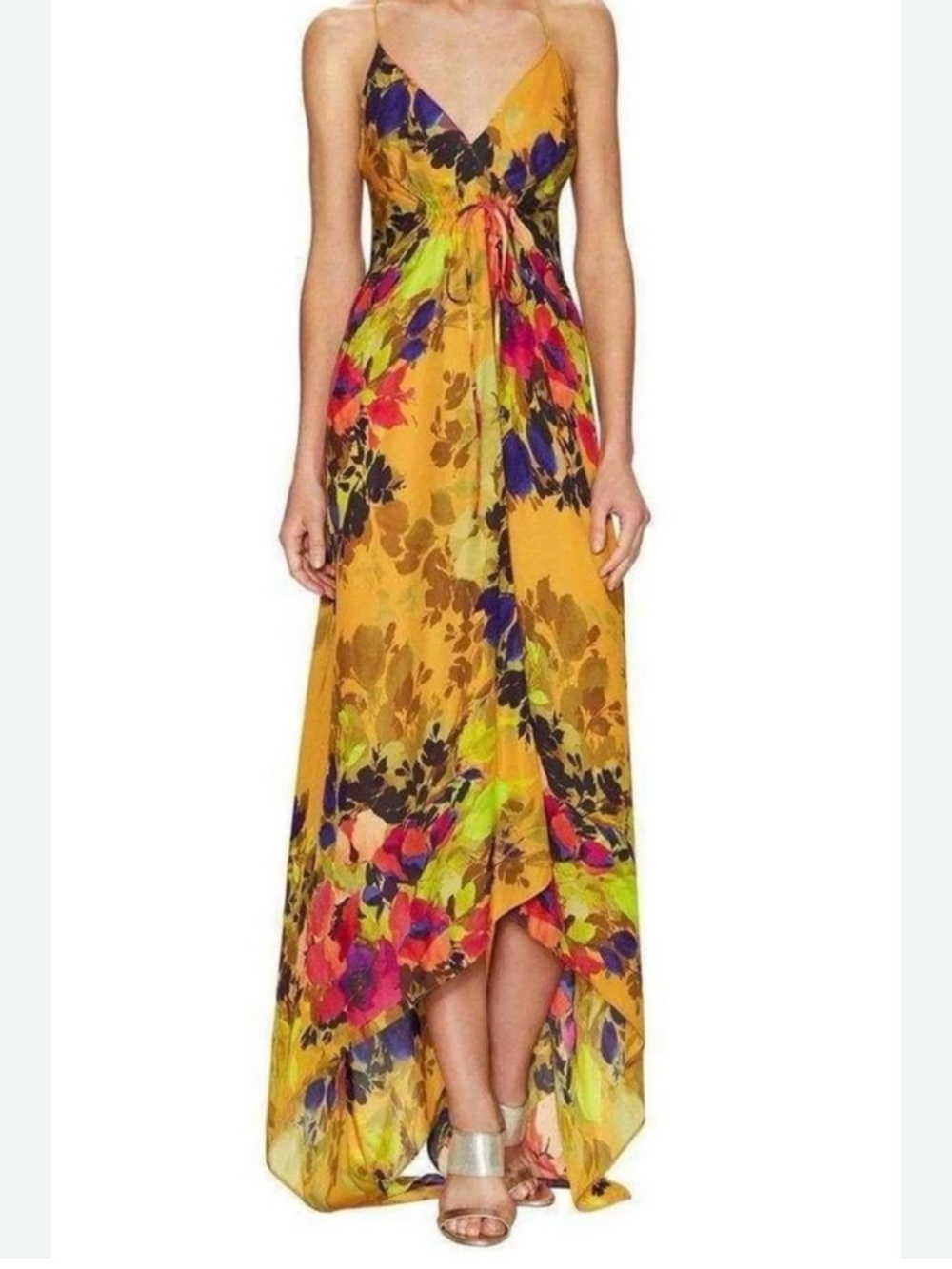 Nicole Miller Artelier “Angelina” Botanical Silk Floral Maxi Dress Size 2